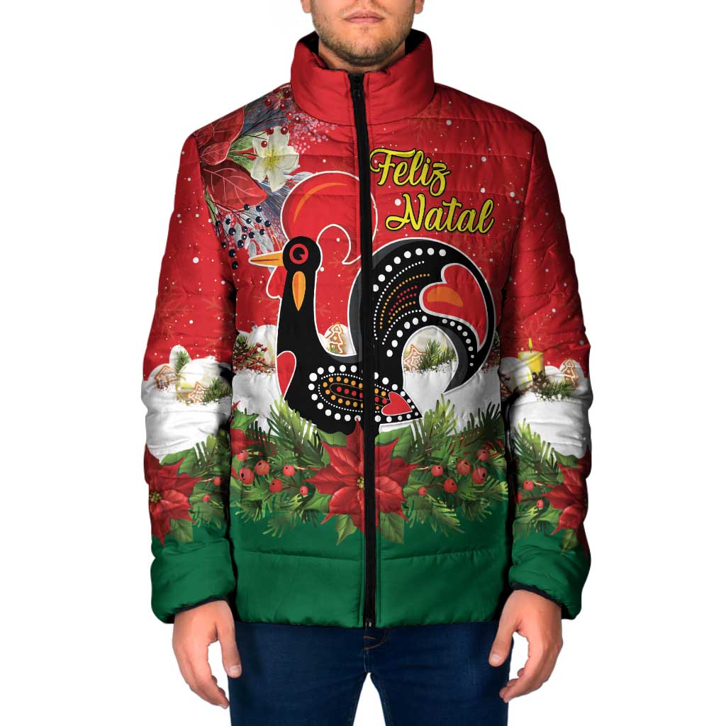 Portugal Christmas Padded Jacket Rooster of Barcelos Christmas Lightning Art - Wonder Print Shop