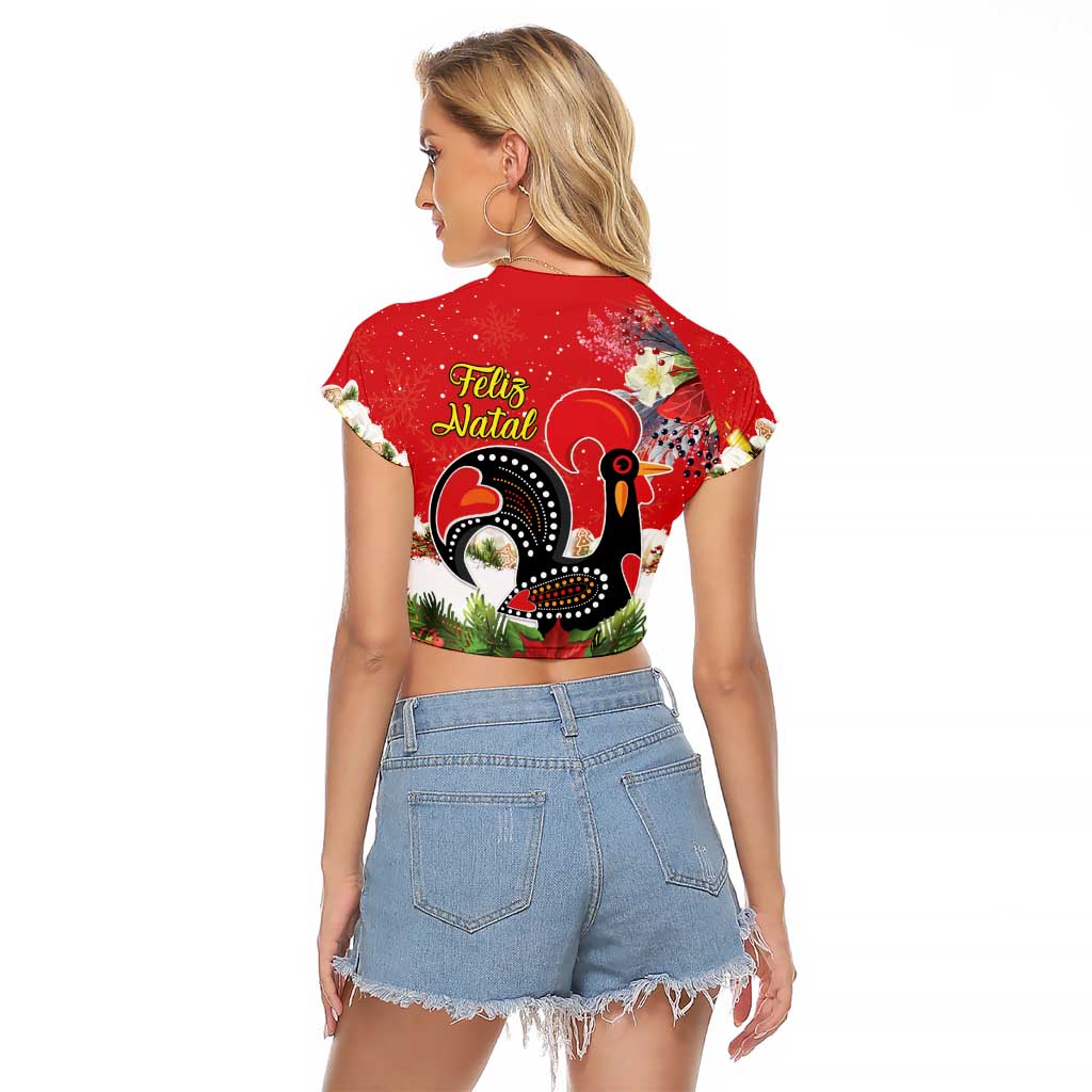 Portugal Christmas Raglan Cropped T Shirt Rooster of Barcelos Christmas Lightning Art - Wonder Print Shop