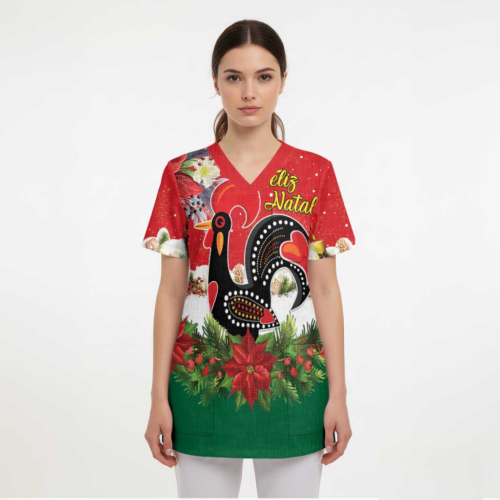 Portugal Christmas Scrub Top Rooster of Barcelos Christmas Lightning Art - Wonder Print Shop