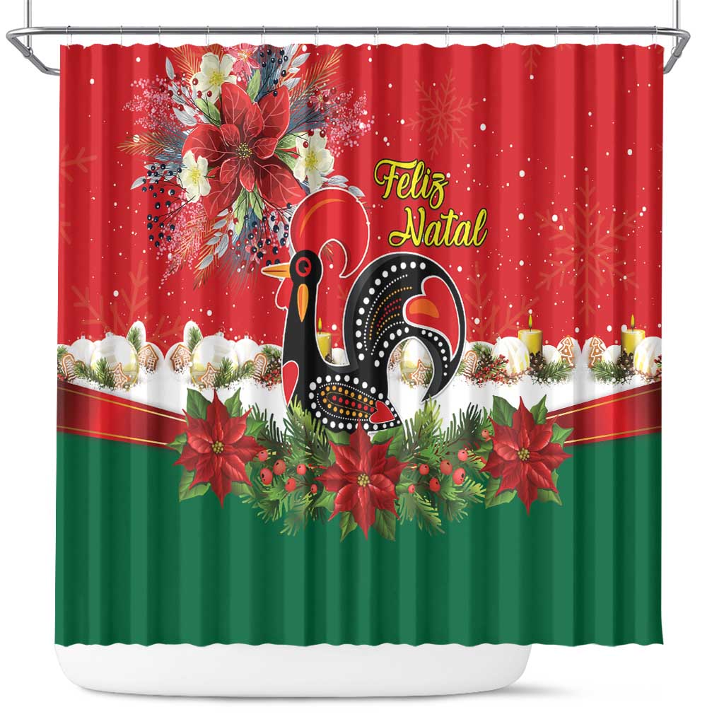 Portugal Christmas Shower Curtain Rooster of Barcelos Christmas Lightning Art - Wonder Print Shop