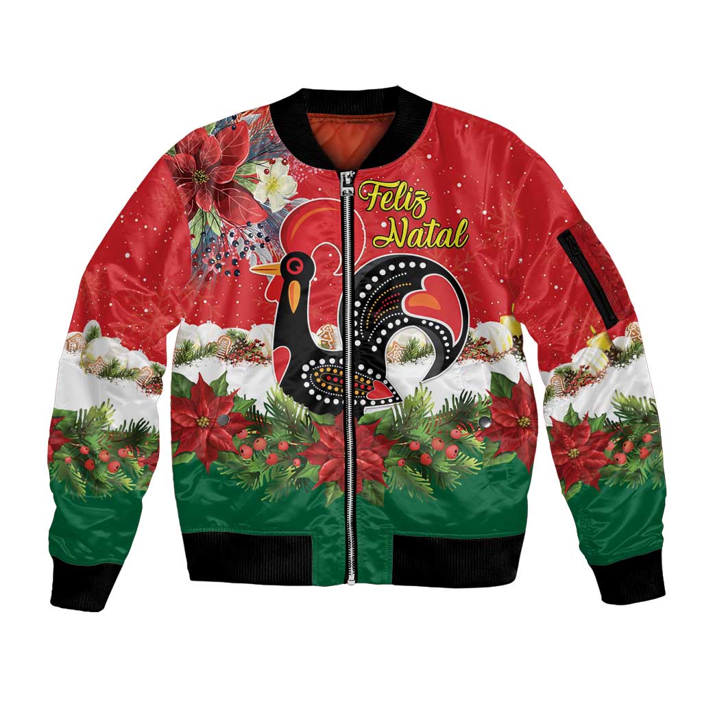 Portugal Christmas Sleeve Zip Bomber Jacket Rooster of Barcelos Christmas Lightning Art - Wonder Print Shop