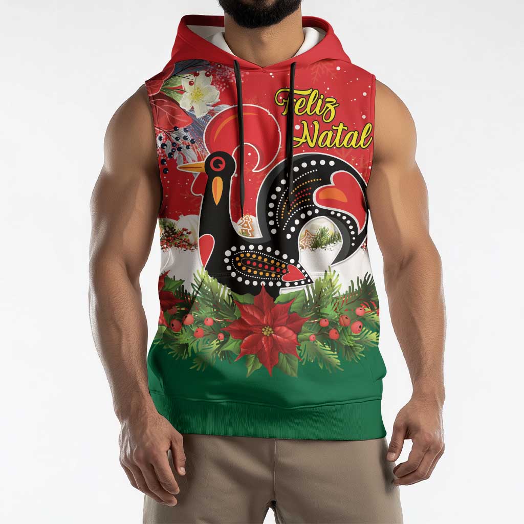 Portugal Christmas Sleeveless Hoodie Rooster of Barcelos Christmas Lightning Art - Wonder Print Shop