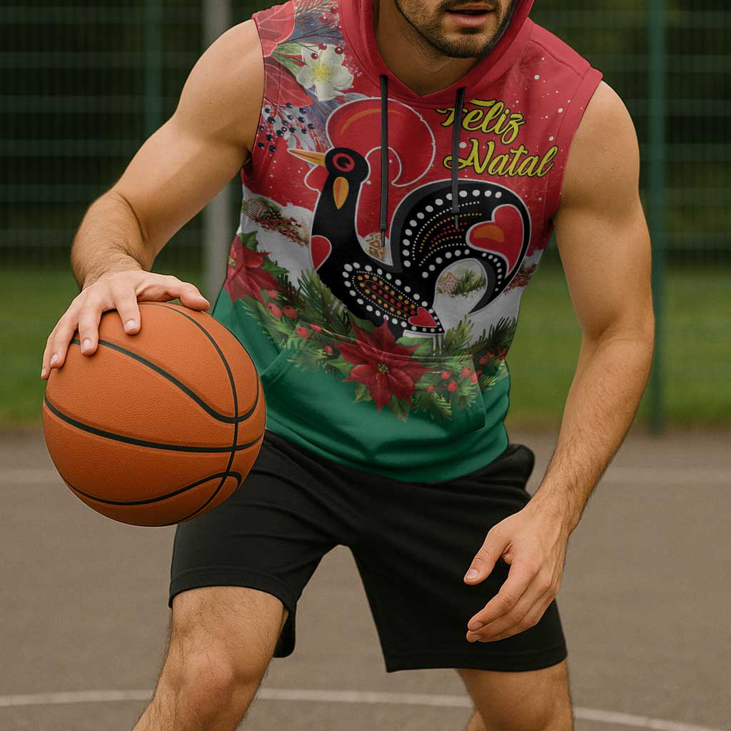 Portugal Christmas Sleeveless Hoodie Rooster of Barcelos Christmas Lightning Art - Wonder Print Shop