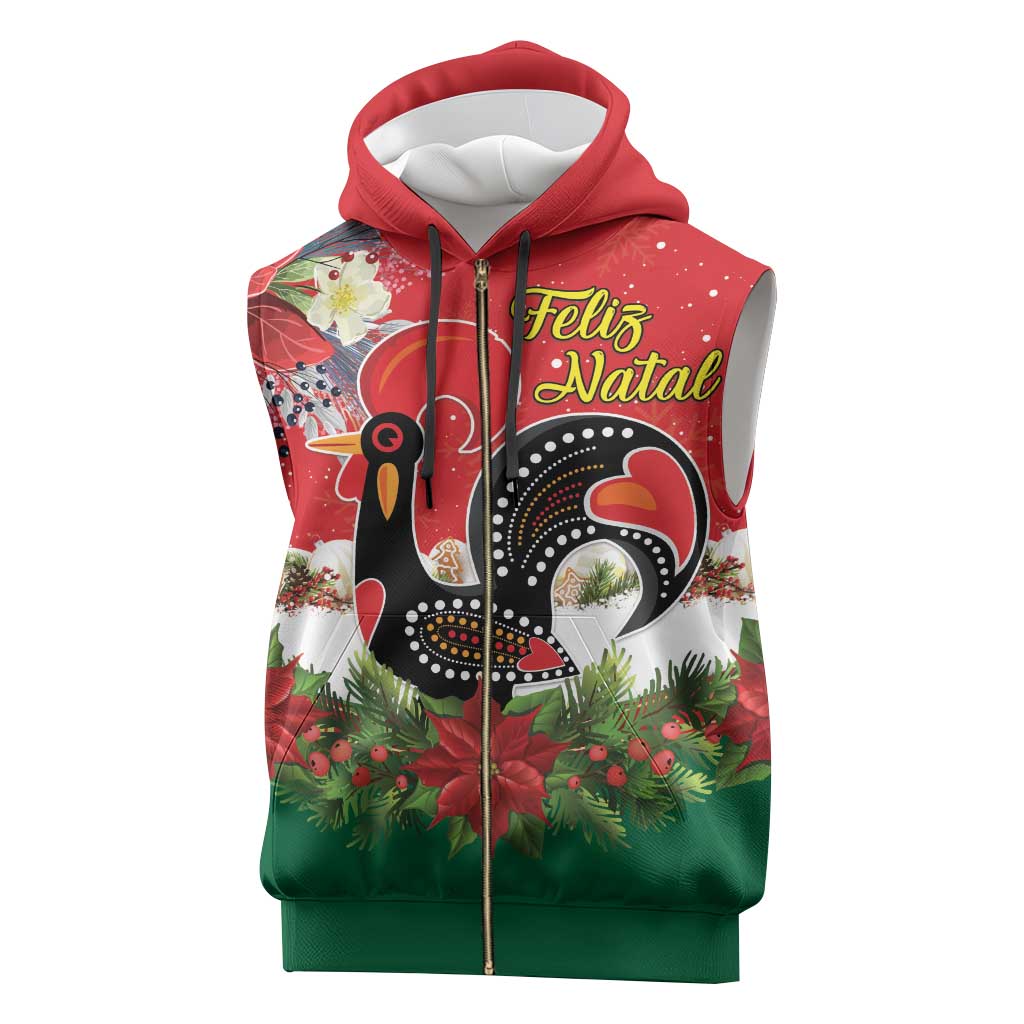 Portugal Christmas Sleeveless Zip Hoodie Rooster of Barcelos Christmas Lightning Art - Wonder Print Shop