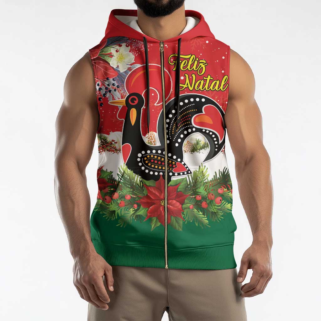 Portugal Christmas Sleeveless Zip Hoodie Rooster of Barcelos Christmas Lightning Art - Wonder Print Shop
