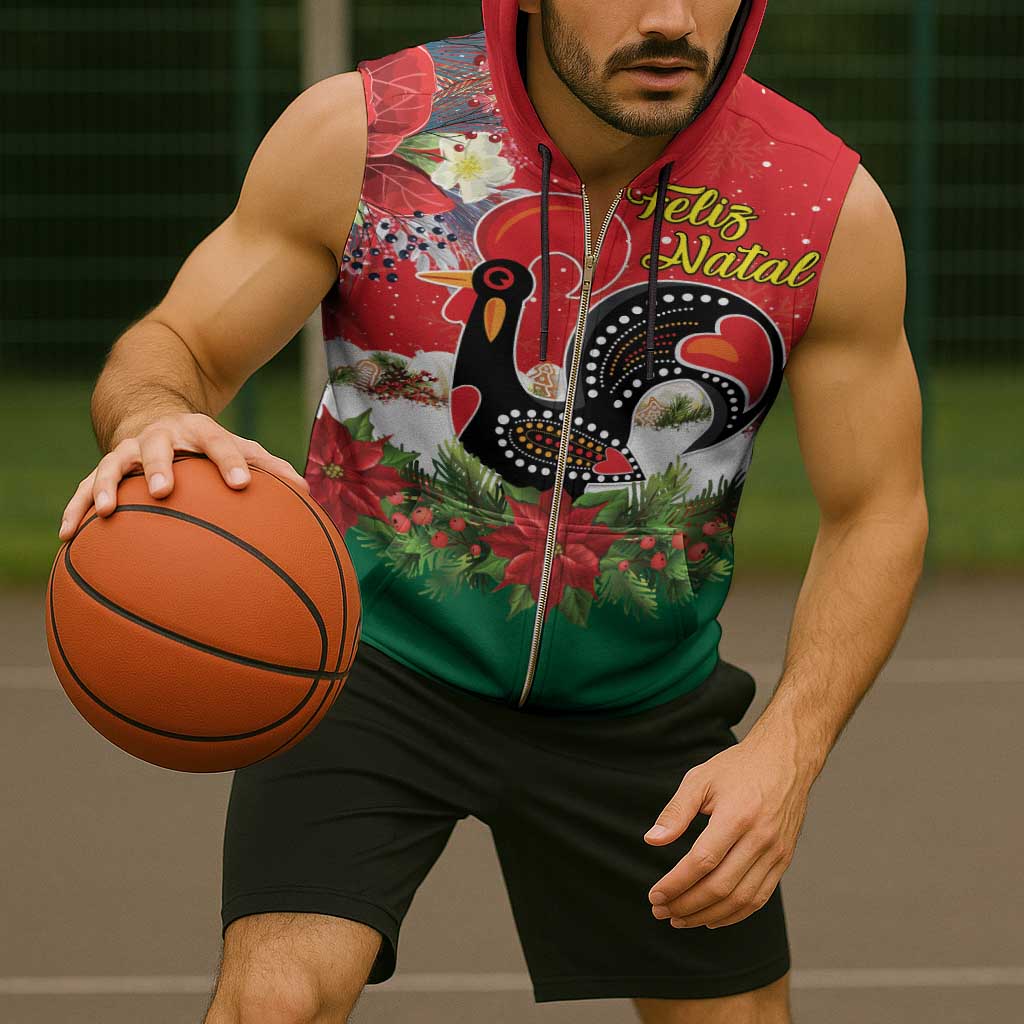 Portugal Christmas Sleeveless Zip Hoodie Rooster of Barcelos Christmas Lightning Art - Wonder Print Shop