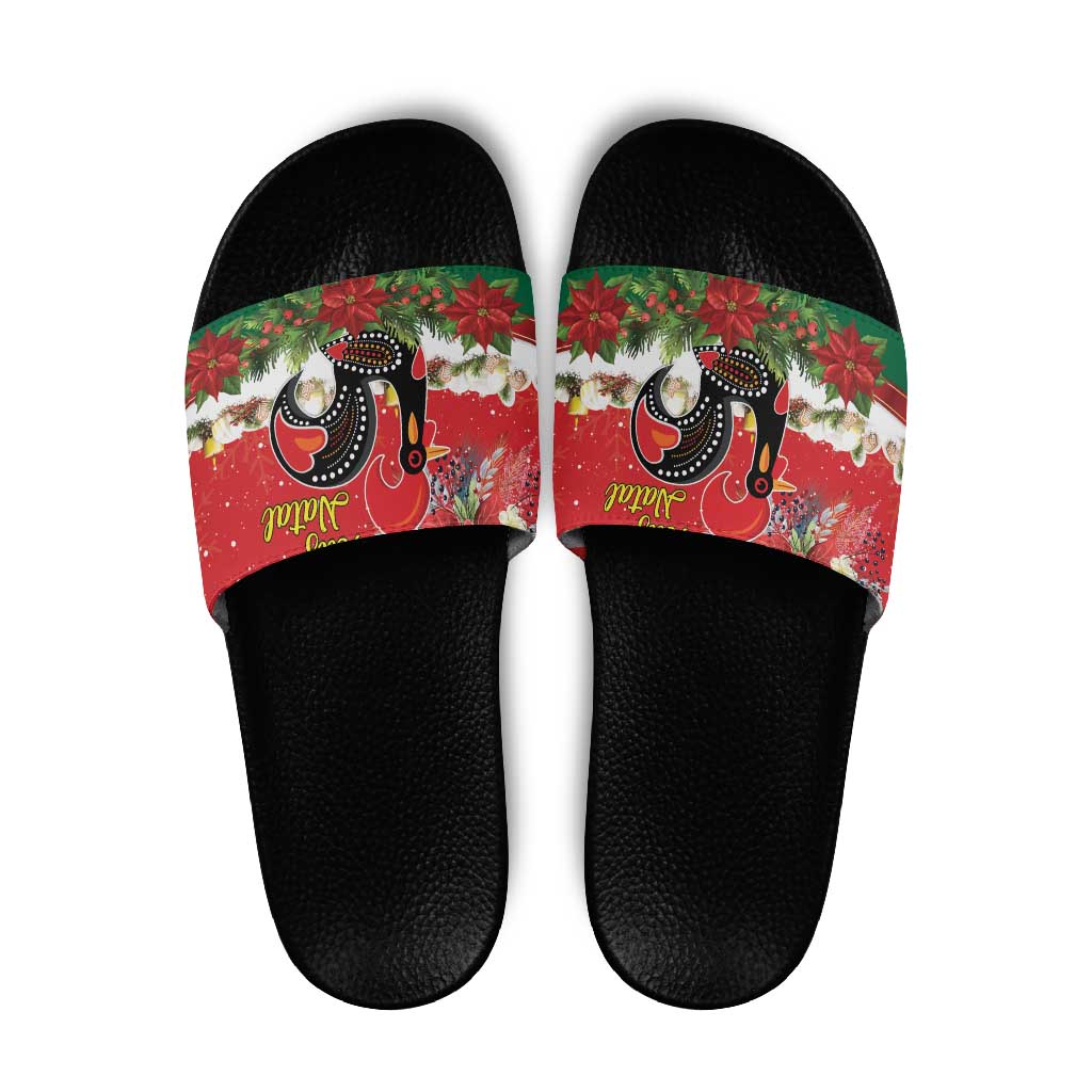 Portugal Christmas Slide Sandals Rooster of Barcelos Christmas Lightning Art - Wonder Print Shop