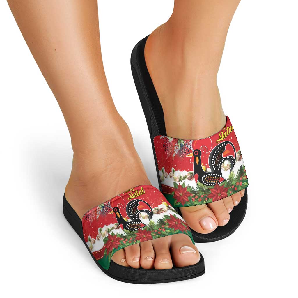 Portugal Christmas Slide Sandals Rooster of Barcelos Christmas Lightning Art - Wonder Print Shop