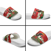 Portugal Christmas Slide Sandals Rooster of Barcelos Christmas Lightning Art - Wonder Print Shop