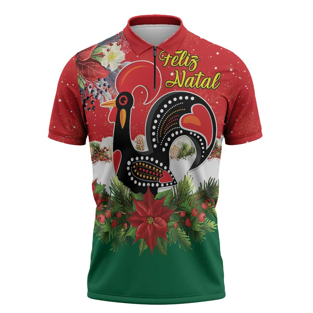 Portugal Christmas Zipper Polo Shirt Rooster of Barcelos Christmas Lightning Art - Wonder Print Shop