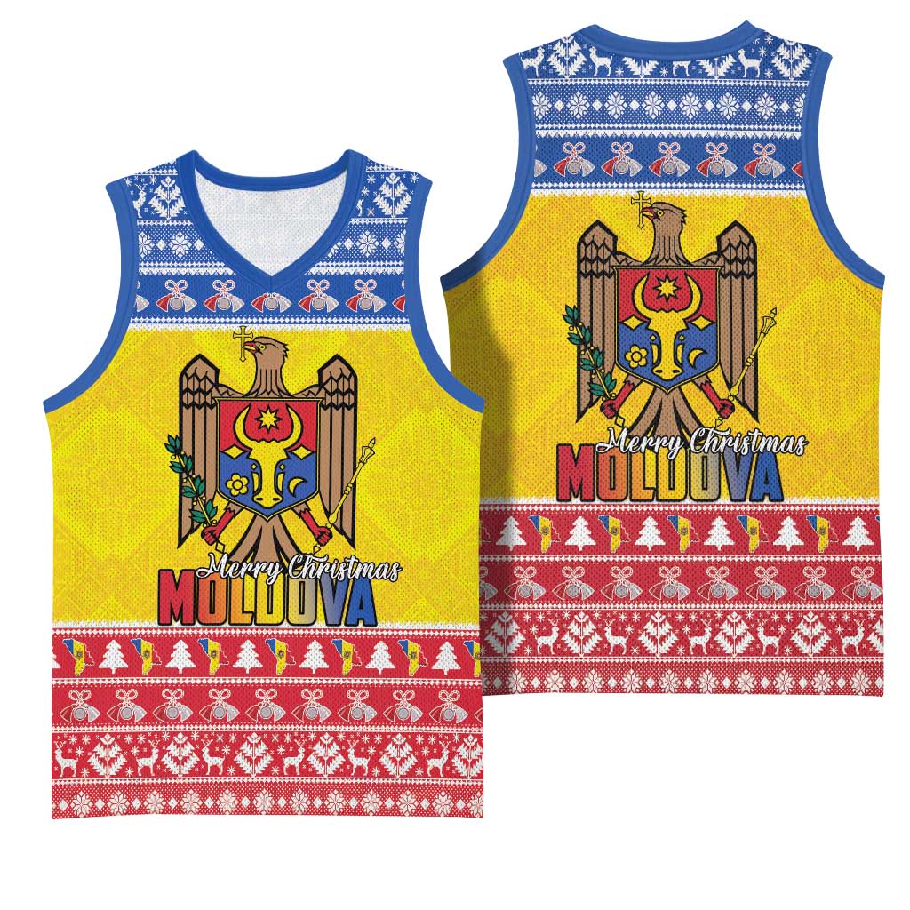 Moldova Christmas Basketball Jersey Coat Of Arms Craciun fericit - Wonder Print Shop