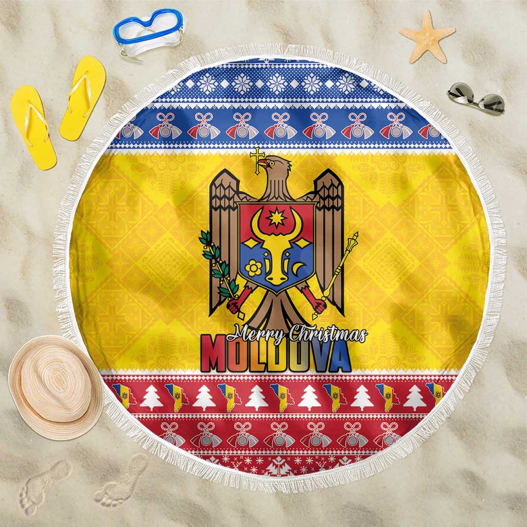 Moldova Christmas Beach Blanket Coat Of Arms Craciun fericit - Wonder Print Shop