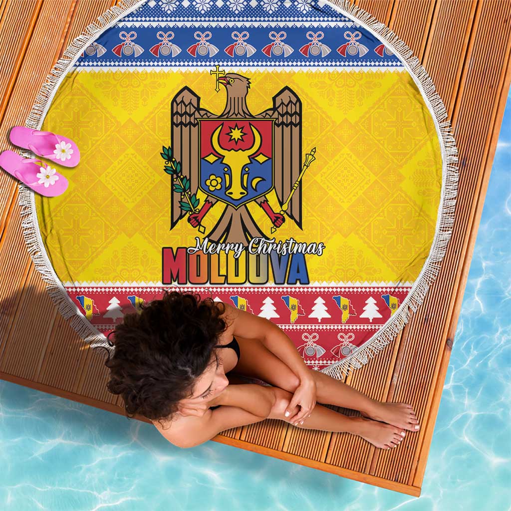 Moldova Christmas Beach Blanket Coat Of Arms Craciun fericit - Wonder Print Shop