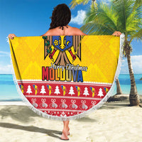 Moldova Christmas Beach Blanket Coat Of Arms Craciun fericit - Wonder Print Shop