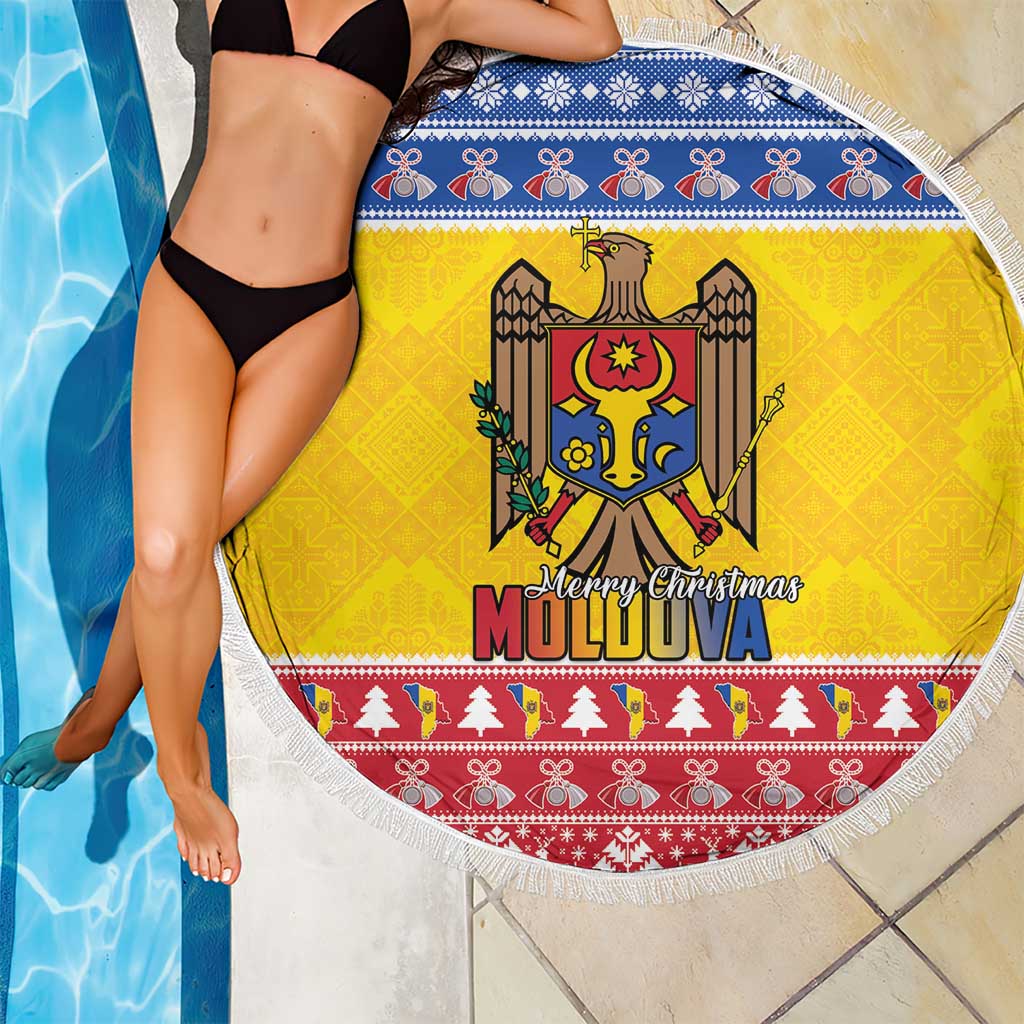 Moldova Christmas Beach Blanket Coat Of Arms Craciun fericit - Wonder Print Shop