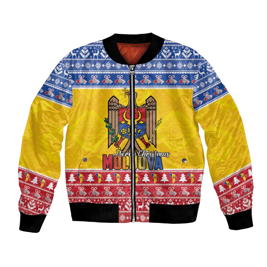 Moldova Christmas Bomber Jacket Coat Of Arms Craciun fericit - Wonder Print Shop