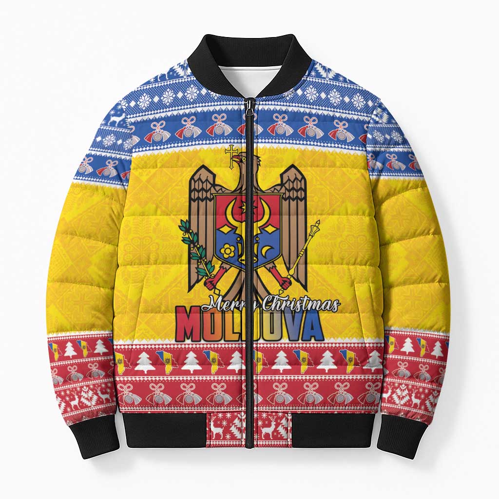 Moldova Christmas Bomber Puffer Jacket Coat Of Arms Craciun fericit - Wonder Print Shop