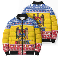 Moldova Christmas Bomber Puffer Jacket Coat Of Arms Craciun fericit - Wonder Print Shop