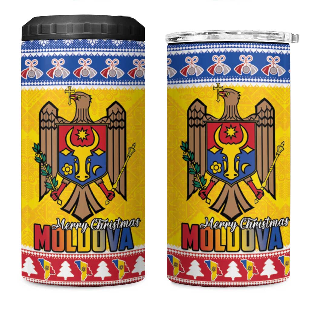 Moldova Christmas 4 in 1 Can Cooler Tumbler Coat Of Arms Craciun fericit - Wonder Print Shop