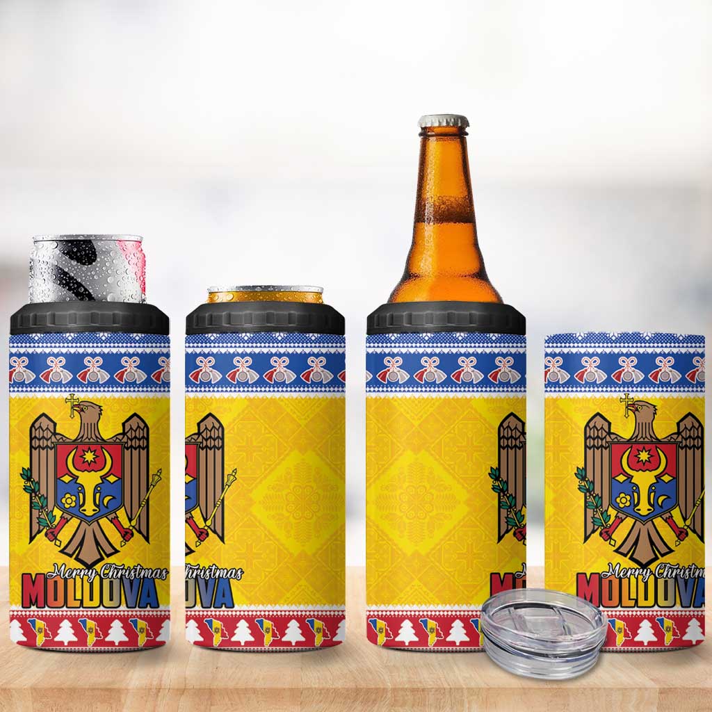 Moldova Christmas 4 in 1 Can Cooler Tumbler Coat Of Arms Craciun fericit - Wonder Print Shop