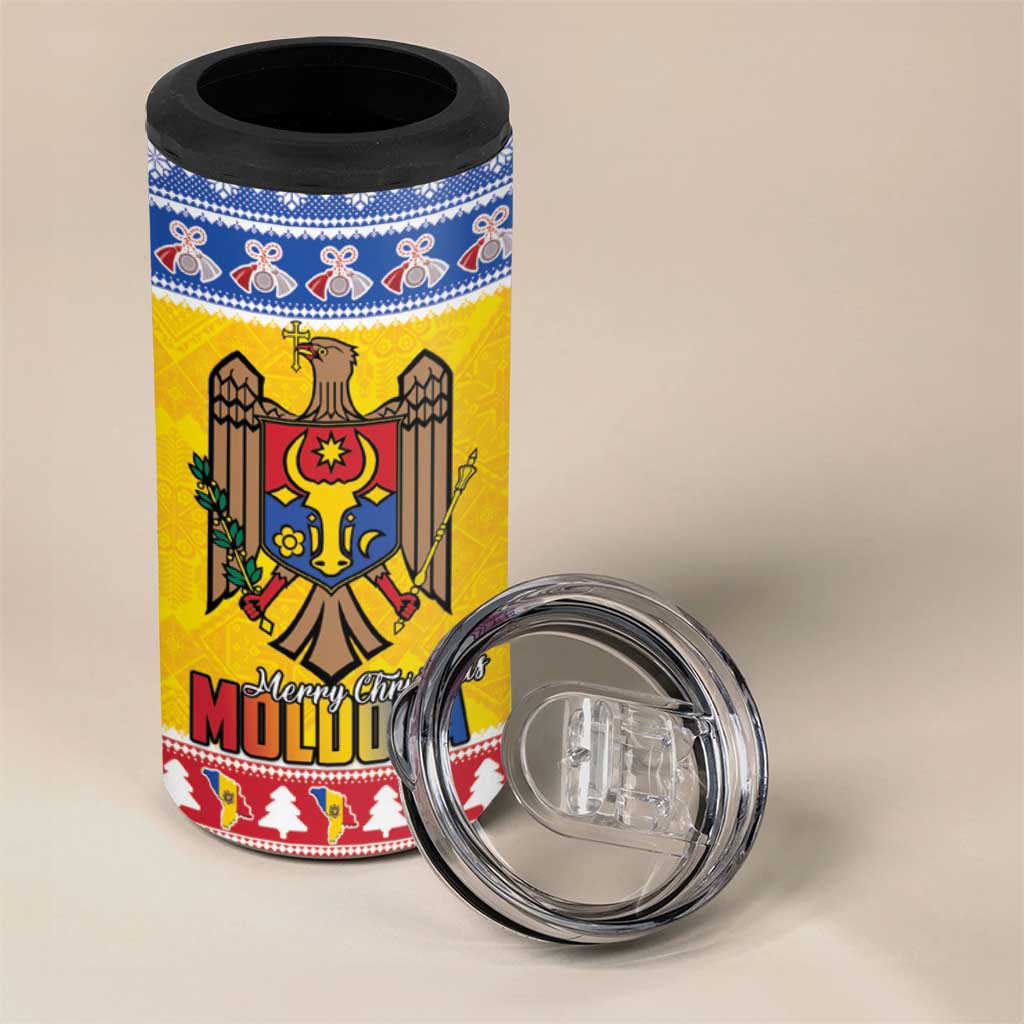 Moldova Christmas 4 in 1 Can Cooler Tumbler Coat Of Arms Craciun fericit - Wonder Print Shop