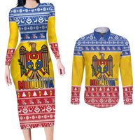 Moldova Christmas Couples Matching Long Sleeve Bodycon Dress and Long Sleeve Button Shirt Coat Of Arms Craciun fericit - Wonder Print Shop