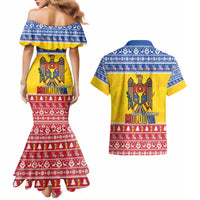 Moldova Christmas Couples Matching Mermaid Dress and Hawaiian Shirt Coat Of Arms Craciun fericit - Wonder Print Shop
