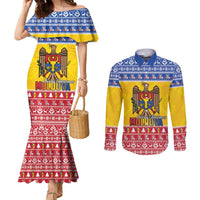 Moldova Christmas Couples Matching Mermaid Dress and Long Sleeve Button Shirt Coat Of Arms Craciun fericit - Wonder Print Shop