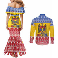 Moldova Christmas Couples Matching Mermaid Dress and Long Sleeve Button Shirt Coat Of Arms Craciun fericit - Wonder Print Shop