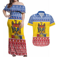 Moldova Christmas Couples Matching Off Shoulder Maxi Dress and Hawaiian Shirt Coat Of Arms Craciun fericit - Wonder Print Shop