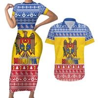 Moldova Christmas Couples Matching Short Sleeve Bodycon Dress and Hawaiian Shirt Coat Of Arms Craciun fericit - Wonder Print Shop