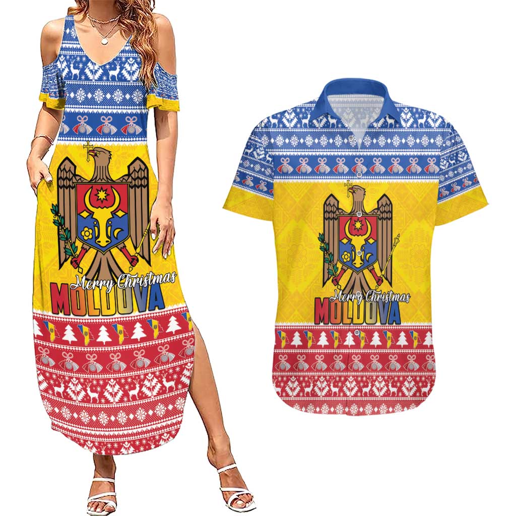 Moldova Christmas Couples Matching Summer Maxi Dress and Hawaiian Shirt Coat Of Arms Craciun fericit - Wonder Print Shop