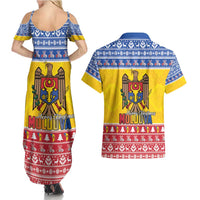 Moldova Christmas Couples Matching Summer Maxi Dress and Hawaiian Shirt Coat Of Arms Craciun fericit - Wonder Print Shop