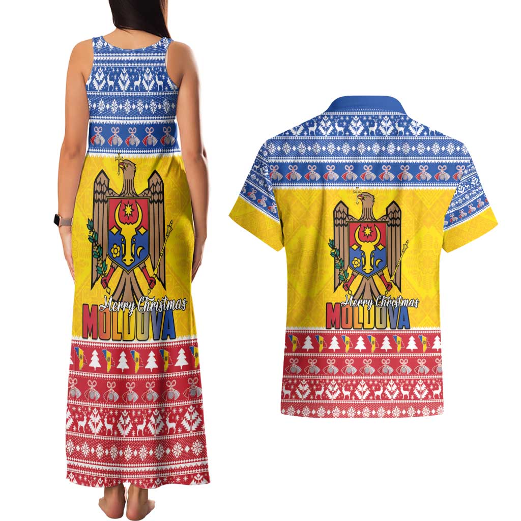 Moldova Christmas Couples Matching Tank Maxi Dress and Hawaiian Shirt Coat Of Arms Craciun fericit - Wonder Print Shop