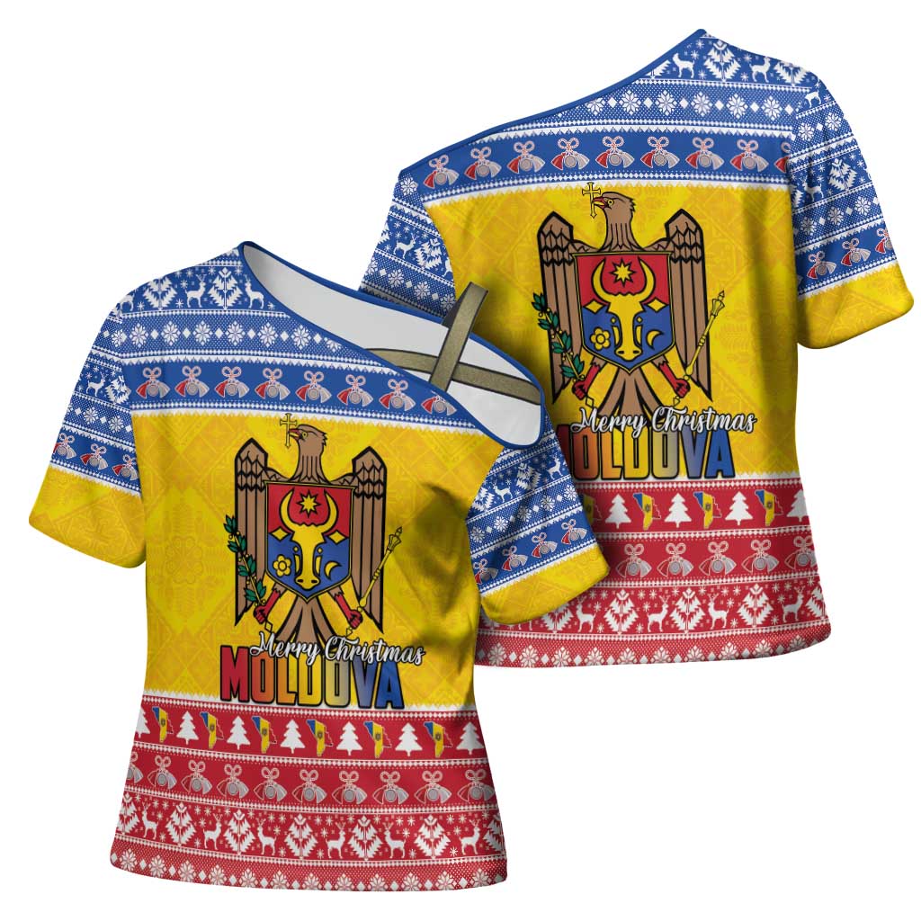 Moldova Christmas Cross Shoulder Shirt Coat Of Arms Craciun fericit - Wonder Print Shop