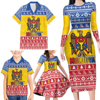 Moldova Christmas Family Matching Long Sleeve Bodycon Dress and Hawaiian Shirt Coat Of Arms Craciun fericit - Wonder Print Shop