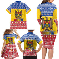 Moldova Christmas Family Matching Long Sleeve Bodycon Dress and Hawaiian Shirt Coat Of Arms Craciun fericit - Wonder Print Shop
