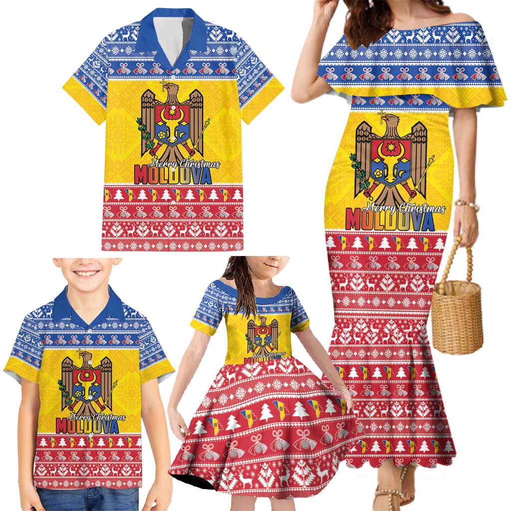 Moldova Christmas Family Matching Mermaid Dress and Hawaiian Shirt Coat Of Arms Craciun fericit - Wonder Print Shop