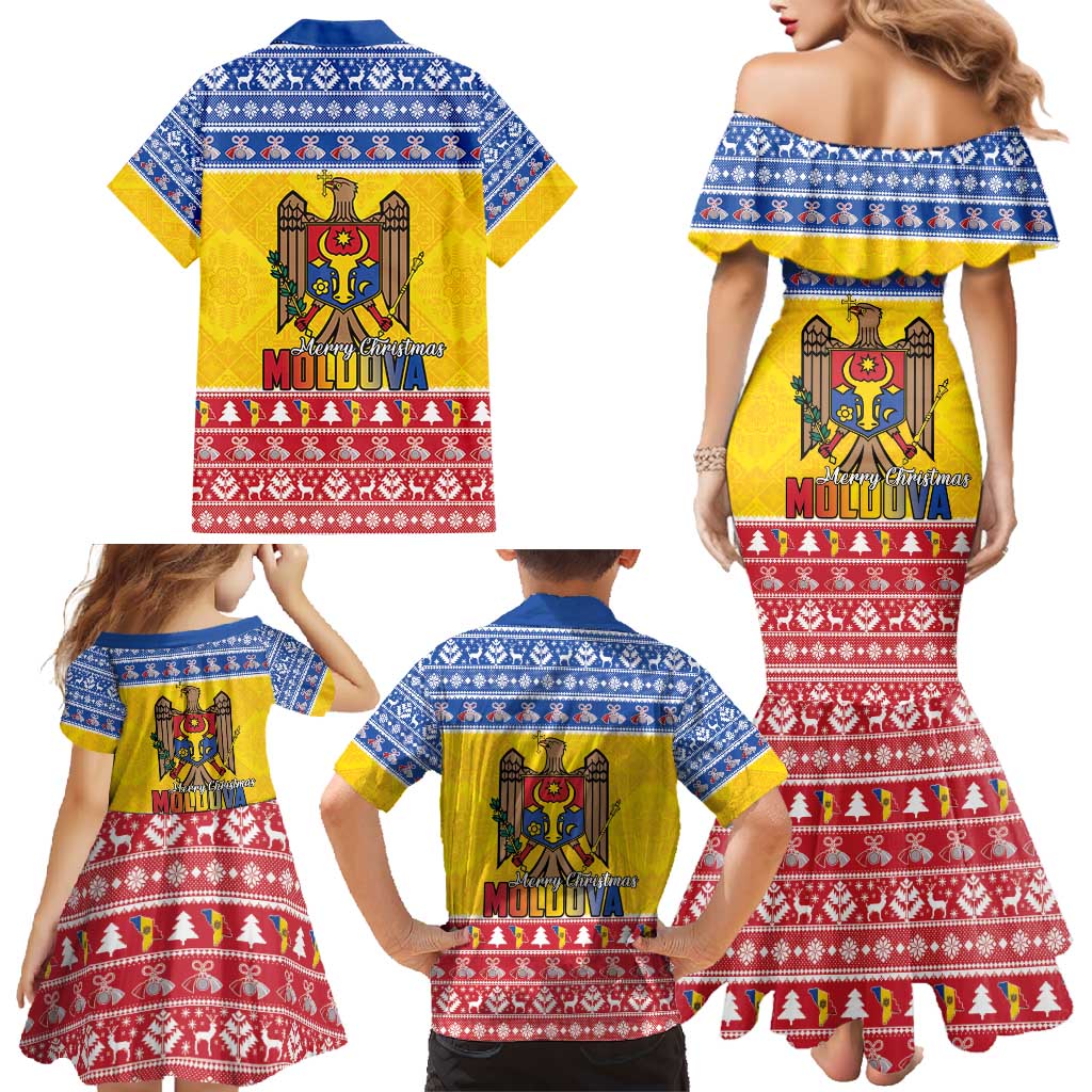 Moldova Christmas Family Matching Mermaid Dress and Hawaiian Shirt Coat Of Arms Craciun fericit - Wonder Print Shop