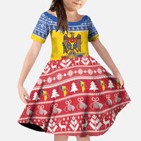 Moldova Christmas Family Matching Off The Shoulder Long Sleeve Dress and Hawaiian Shirt Coat Of Arms Craciun fericit - Wonder Print Shop