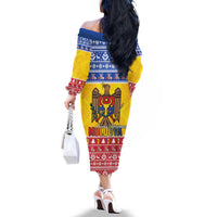 Moldova Christmas Family Matching Off The Shoulder Long Sleeve Dress and Hawaiian Shirt Coat Of Arms Craciun fericit - Wonder Print Shop