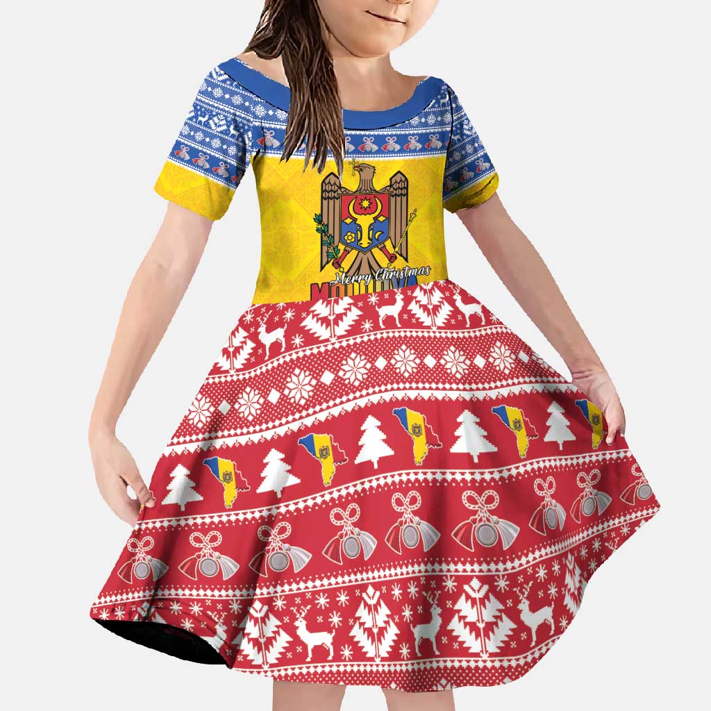 Moldova Christmas Family Matching Off Shoulder Maxi Dress and Hawaiian Shirt Coat Of Arms Craciun fericit - Wonder Print Shop