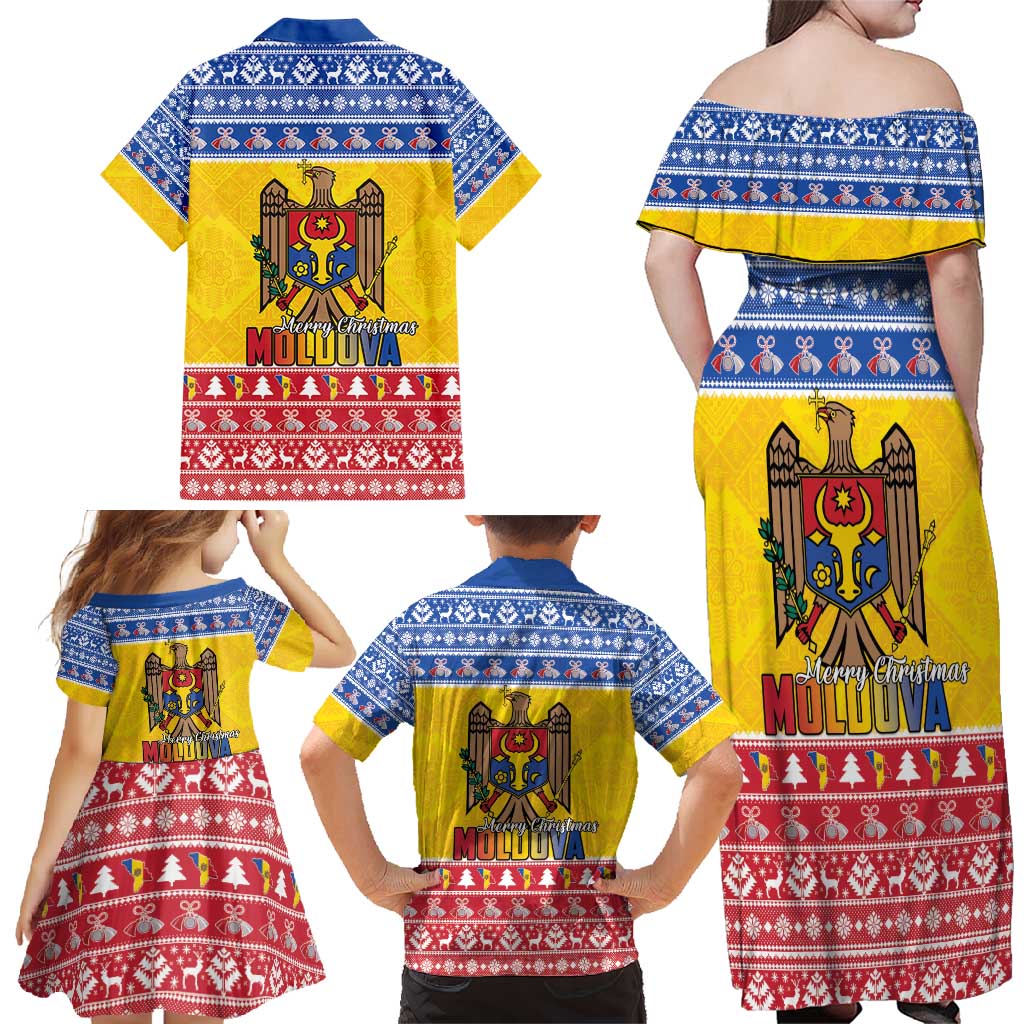 Moldova Christmas Family Matching Off Shoulder Maxi Dress and Hawaiian Shirt Coat Of Arms Craciun fericit - Wonder Print Shop