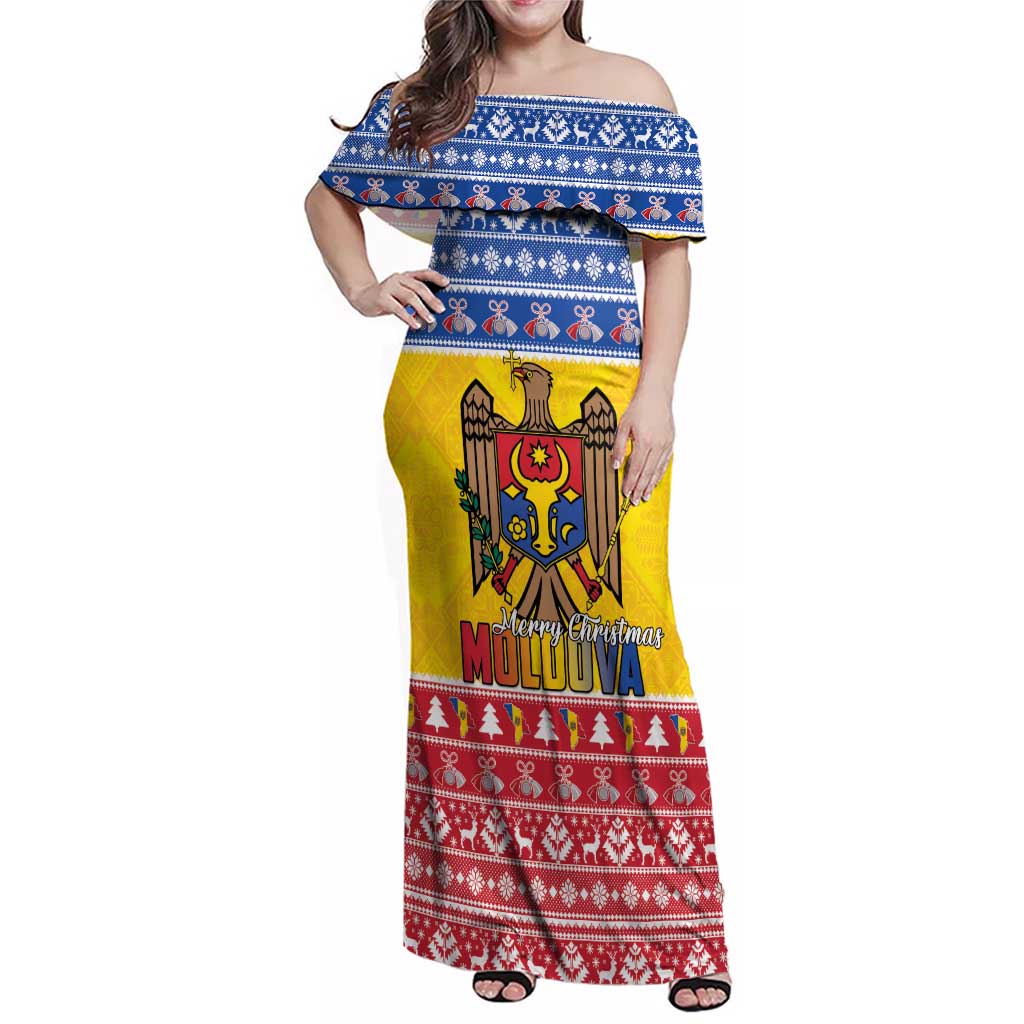 Moldova Christmas Family Matching Off Shoulder Maxi Dress and Hawaiian Shirt Coat Of Arms Craciun fericit - Wonder Print Shop
