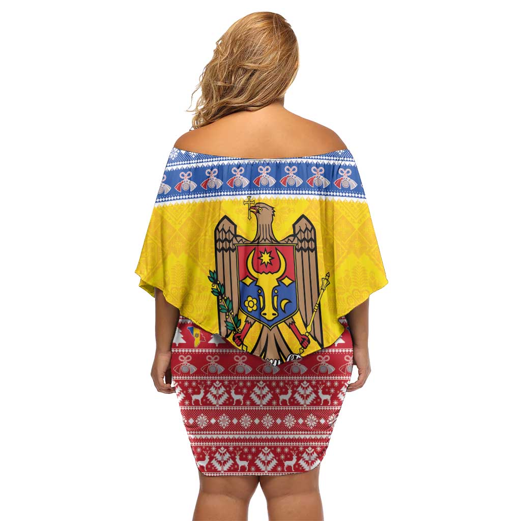Moldova Christmas Family Matching Off Shoulder Short Dress and Hawaiian Shirt Coat Of Arms Craciun fericit - Wonder Print Shop