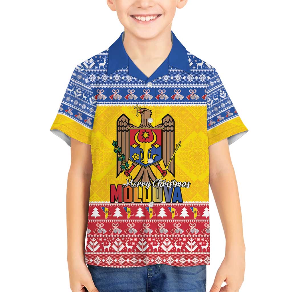 Moldova Christmas Family Matching Off Shoulder Short Dress and Hawaiian Shirt Coat Of Arms Craciun fericit - Wonder Print Shop