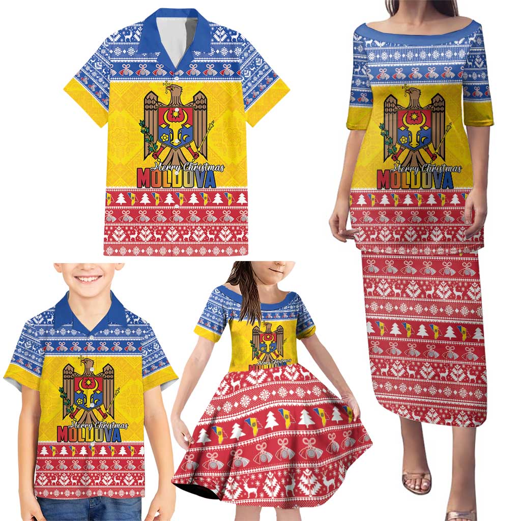 Moldova Christmas Family Matching Puletasi and Hawaiian Shirt Coat Of Arms Craciun fericit - Wonder Print Shop