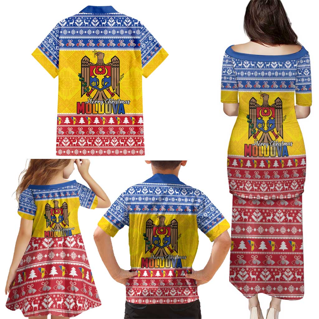 Moldova Christmas Family Matching Puletasi and Hawaiian Shirt Coat Of Arms Craciun fericit - Wonder Print Shop
