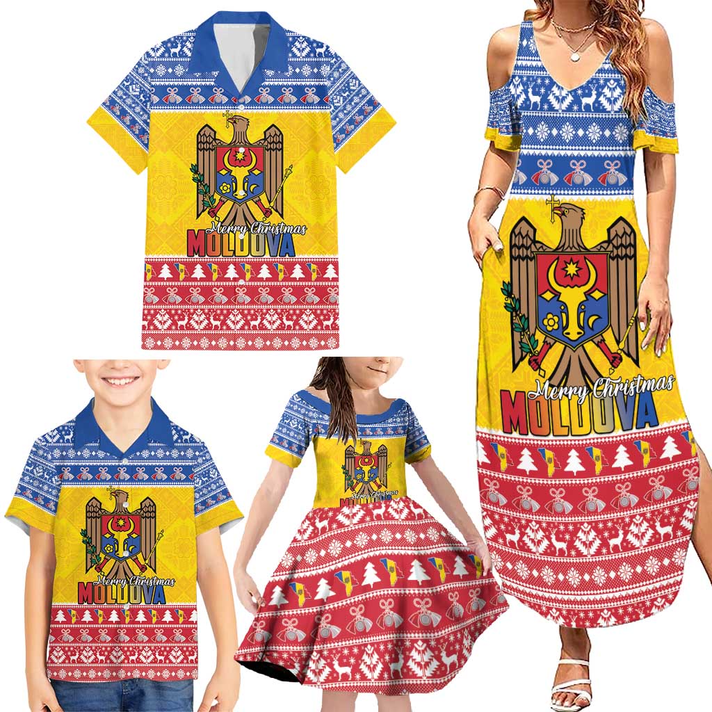 Moldova Christmas Family Matching Summer Maxi Dress and Hawaiian Shirt Coat Of Arms Craciun fericit - Wonder Print Shop