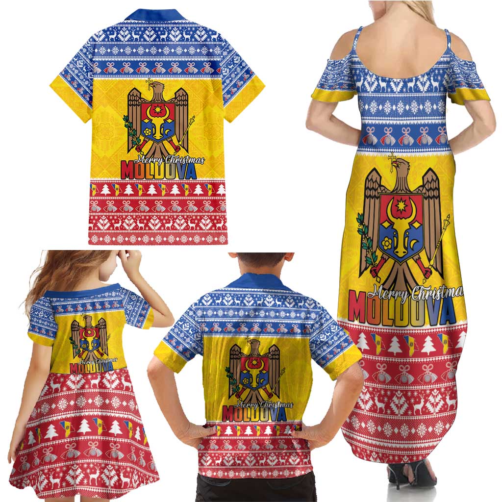 Moldova Christmas Family Matching Summer Maxi Dress and Hawaiian Shirt Coat Of Arms Craciun fericit - Wonder Print Shop